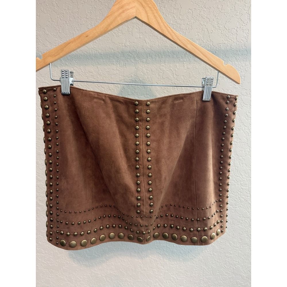 Haute Hippie Taupe Suede Studded Mini Skirt Brown Boho Western HHFA12-4084 Large - Picture 6 of 8
